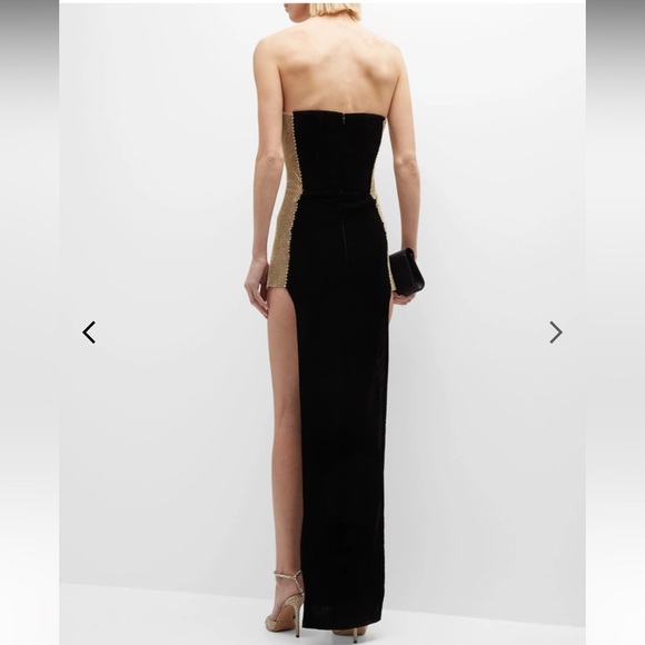 Santa Brands Crystal Velvet Strapless Slit Gown - Picture 4 of 8